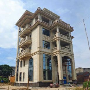 惠州 黄金麻花岗岩石材别墅外墙干挂搭配（雕花栏杆花瓶柱门楼罗马柱）