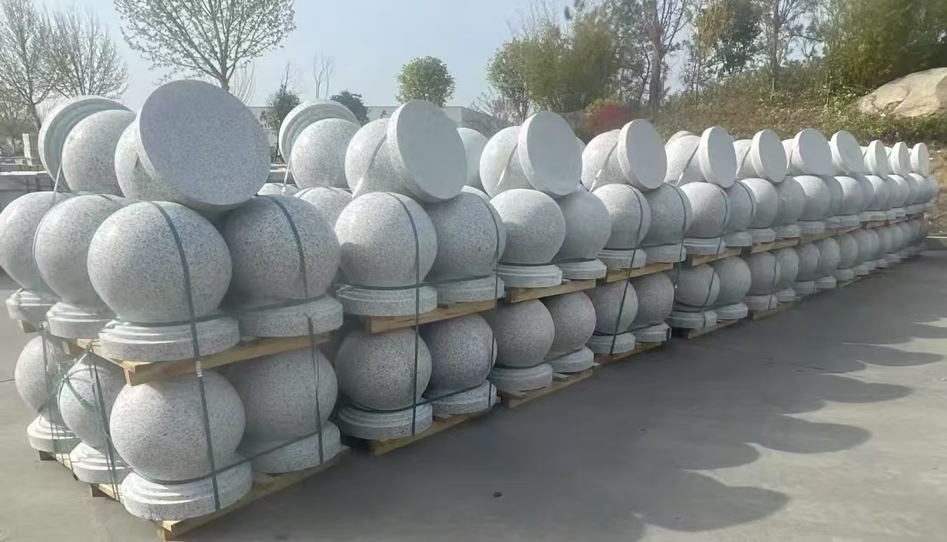 惠州 白麻花岗岩石材圆球，石球，挡车球，隔离球，景观石球，风水球等