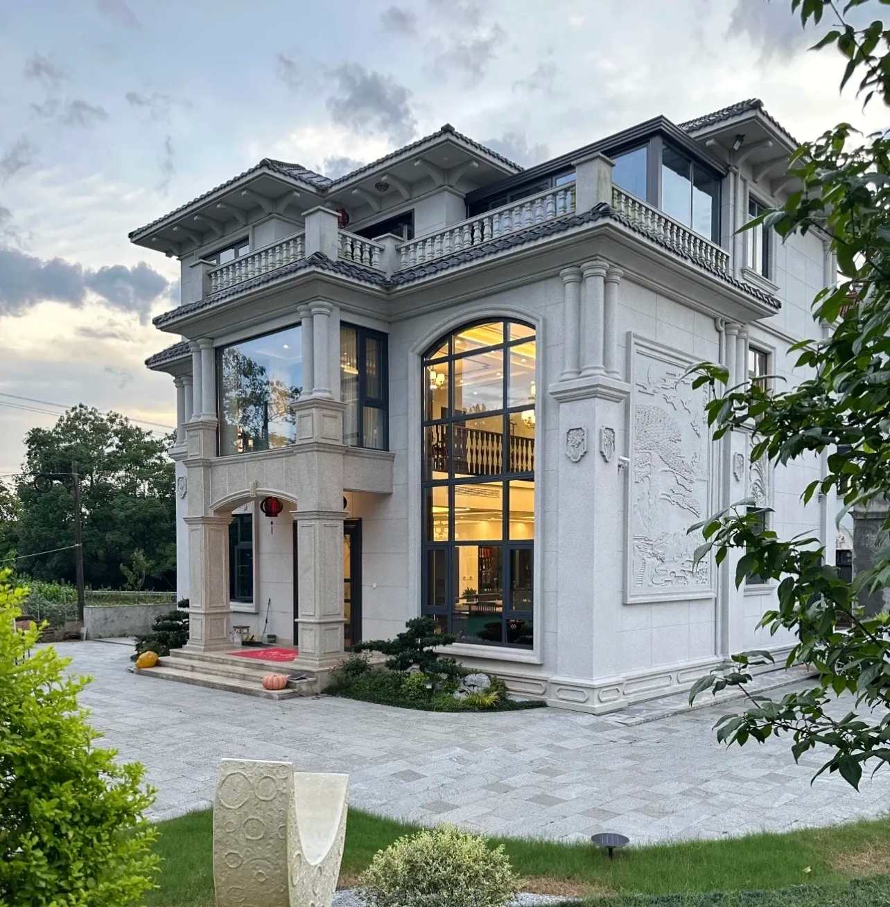 惠州 白麻花岗岩私人别墅干挂石材豪华定制