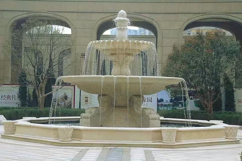 惠州 黄金麻花岗岩异型加工——户外庭院石雕流水喷泉