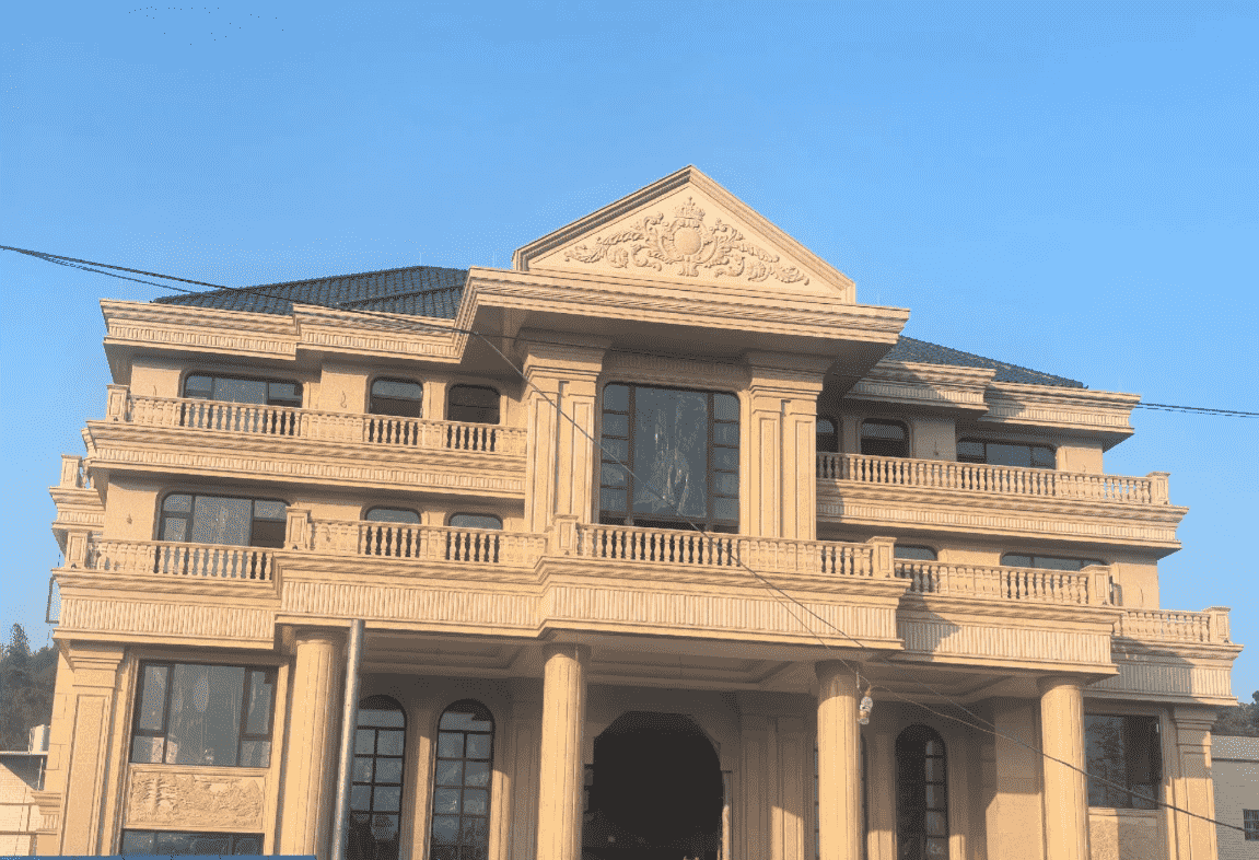 惠州黄金麻别墅外墙干挂石材效果示例